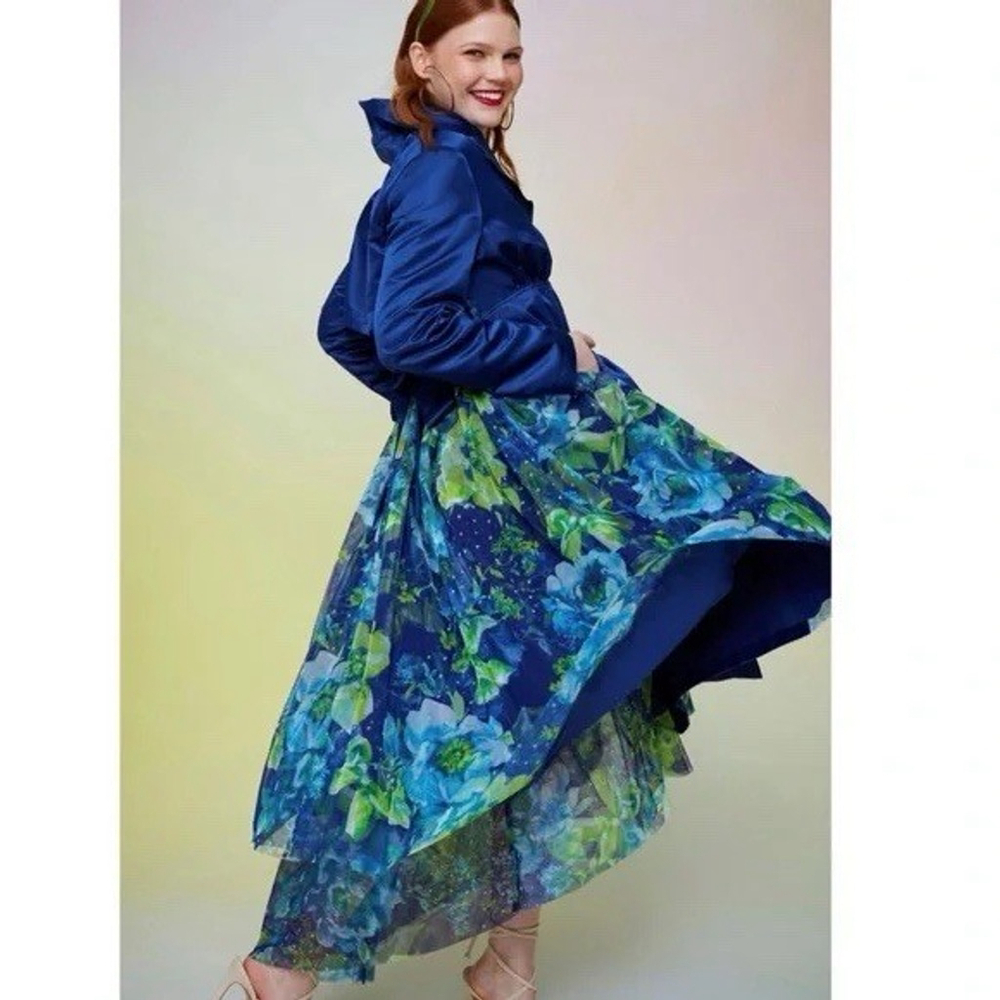 C Wonder by Christian Siriano Tulle Satin Layered Trench Coat Floral Retro Glam